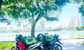 “Săn bóng râm” tranh thủ chợp mắt giữa trưa nắng Hà Nội 