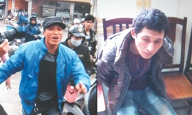 Đối tượng Bình đang chửi bới trước trụ sở CA và Hạ bị khống chế