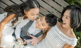 Mẹ đơn thân Thái Thùy Linh “sống chậm” cùng hai con. Ảnh: NVCC 