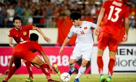 Công Phượng giúp ĐTVN sớm vươn lên dẫn trước với bàn mở tỷ số ngay phút thứ 11. Ảnh: VSI 