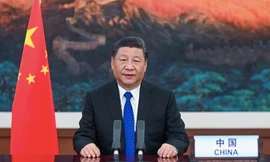 Chủ tịch Trung Quốc Tập Cận Bình có bài phát biểu trực tuyến tại hội nghị của Hội đồng Y tế thế giới ngày 18/5. Ảnh: Xinhua