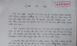 Giấy xác nhận liệt sĩ của ông Huệ 
