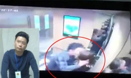 Hình ảnh cô gái bị cưỡng hôn trong thang máy và người đàn ông trong video