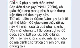 Xôn xao tin nhắn cô giáo 'mong phụ huynh đừng bận tâm' chuyện quà ngày 20/10
