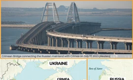 Cầu Kerch vừa mang ý nghĩa biểu tượng, vừa là mắt xích quan trọng về hậu cần cho lực lượng Nga trên bán đảo Crimea và chiến trường Ukraine. (Ảnh: Reuters)