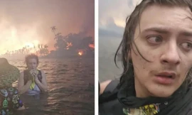 Ba mẹ con nhà Tomkinson chọn cách ngâm nước biển để trốn đám cháy rừng chết chóc nhất trong lịch sử Mỹ