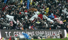 Khán giả ném hàng loạt thú nhồi bông xuống sân vận động khi trận đấu giữa 2 đội tuyển Thổ Nhĩ Kỳ đang diễn ra