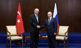 Tổng thống Nga Vladimir Putin và người đồng cấp Thổ Nhĩ Kỳ Tayyip Erdogan trong một cuộc gặp. (Ảnh: Sputnik)
