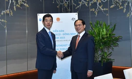 Bộ trưởng Ngoại giao Bùi Thanh Sơn và Quốc vụ khanh Bộ Ngoại giao Nhật Bản Tsuji Kiyoto trong cuộc gặp ngày 26/10. (Ảnh: Mofa)