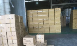 Lượng lớn khẩu trang nhái nhãn hiệu bị thu giữ.