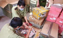 Lực lượng chức năng kiểm tra lô hàng.