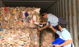 Lực lượng Hải quan giám định các container phế liệu tại cảng Cát Lái.