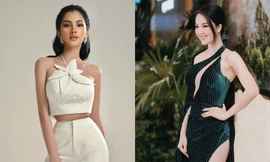 Á hậu Thuỵ Vân mặc váy xẻ vòng 1 nóng bỏng, Cẩm Đan diện crop-top khoe eo 'con kiến' sexy