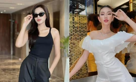 Đỗ Thị Hà mặc áo ba lỗ giản dị vẫn sành điệu, Thuỳ Tiên mặc jumpsuit trễ vai nóng bỏng 