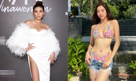 Lương Thuỳ Linh nóng bỏng với bikini, Võ Hoàng Yến mặc váy lông vũ trễ nải vòng 1 quyến rũ