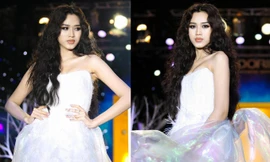 Hoa hậu Đỗ Thị Hà diện váy cúp ngực nóng bỏng, hóa 'công chúa tóc mây' trên sàn catwalk