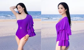 Hoa hậu Đền Hùng Giáng My mặc áo tắm màu tím Huế, khoe dáng nóng bỏng ở tuổi 51 khiến fan trầm trồ