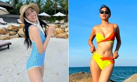 Á hậu Phương Anh, Đào Thị Hà đọ dáng nóng bỏng với áo tắm trên biển
