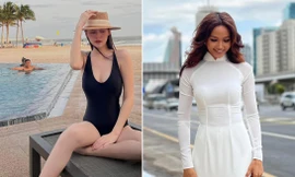 H'Hen Niê diện áo dài trắng ở Dubai, Tường San khoe dáng nóng bỏng với áo tắm ngày đầu năm