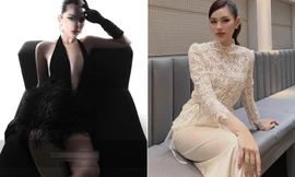 Cẩm Đan mặc váy lông vũ khoét vòng 1 nóng bỏng, Đỗ Thị Hà nền nã với cả 'cây' trắng