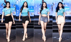Thí sinh Miss World VN diện quần short khoe chân dài sexy trong buổi tập catwalk đầu tiên