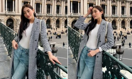 Lương Thuỳ Linh khoe chân dài 1m22 trên đường phố Pháp trước khi dự Paris Fashion Week