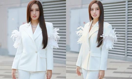 Diện vest trắng đính lông vũ lạ mắt, Mai Phương Thúy khoe thần thái 'đỉnh cao' ở tuổi 34