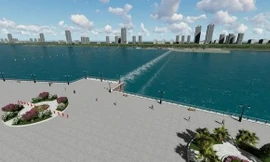 Phối cảnh đập dâng trên sông Hồng tại vị trí Xuân Quang (huyện Văn Giang, Hưng Yên). 