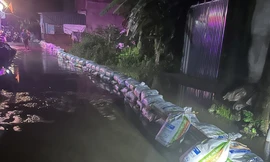 Xuyên đêm khắc phục sự cố rò rỉ nước qua chân tường kè đê ở Chương Mỹ