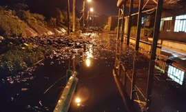 Bùn thải của Khu LHXLCT Nam Sơn bị tràn ra ngoài. 