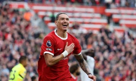 Tiền đạo Darwin Nunez ăn mừng sau khi ghi bàn thắng vào lưới West Ham