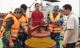 Bộ đội Biên phòng phát hiện trên tàu Thịnh Phát vận chuyển 500 m3 dầu không có giấy tờ - Ảnh: CTV