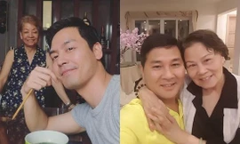 MC Phan Anh và doanh nhân Hoài Nam chup ảnh cùng mẹ của mình.