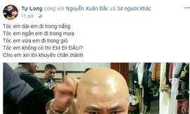 Hình ảnh nghệ sĩ Tự Long để đầu trọc gây chú ý.