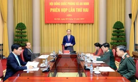 Chủ tịch nước Trần Đại Quang, Chủ tịch Hội đồng Quốc phòng và An ninh chủ trì Phiên họp thứ hai Hội đồng Quốc phòng và An ninh, nhiệm kỳ 2016-2021. (Ảnh: Nhan Sáng/TTXVN.) 