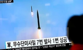 Vụ phóng tên lửa của Triều Tiên ngày 16/10/2016. (Nguồn: EPA/TTXVN)