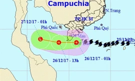 Bão Tembin đã suy yếu thành áp thấp nhiệt đới. Ảnh: NCHMF.