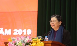 Phó chủ tịch Quốc hội Tòng Thị Phóng phát biểu tại hội nghị tổng kết công tác năm của KTNN. Ảnh Như Ý