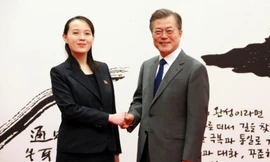 Bà Kim Yo-jong gặp gỡ Tổng thống Hàn Quốc Moon Jae-un. Ảnh: KCNA