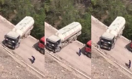 ‘Đứng tim’ màn chuyển hướng xe nguy hiểm nhất thế giới