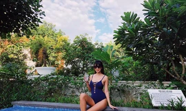 Hà Anh diện bikini khoe dáng eo thon chỉ sau 1 tháng sinh con