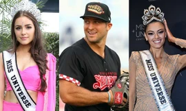 Tim Tebow (giữa) đang hẹn hò với Hoa hậu Hoàn vũ 2017 Demi-Leigh Nel-Peters (phải) sau khi chia tay với Hoa hậu Hoàn vũ 2012 Olivia Culpo (trái) được 2 năm.