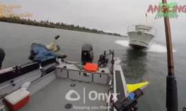 Những người câu cá lao xuống sông khi du thuyền lao đến. Ảnh cắt từ video