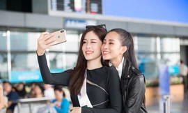 Vừa từ Pháp trở về, Tiểu Vy tiễn Phương Nga lên đường thi quốc tế