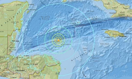 Động đất xảy ra ở biển Caribean vào rạng sáng 10/1 (theo giờ GMT), có thể gây sóng thần. Ảnh: USGS