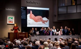Buổi đấu giá bức tranh Nu Couche (Sur Le Cote Gauche) của danh họa Modigliani tại New York. Ảnh: EPA
