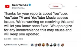  YouTube xin lỗi người dùng vì lỗi không thể truy cập