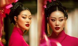 Hoa hậu Khánh Vân diện áo dài đỏ rực rỡ, gửi gắm lời chúc Tết tới người hâm mộ