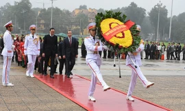 Thứ trưởng Bộ Ngoại giao Đặng Minh Khôi, Chủ nhiệm Ủy ban Nhà nước về người Việt Nam ở nước ngoài và ông Phùng Khánh Tài, Phó Chủ tịch Ủy ban Trung ương Mặt trận Tổ quốc Việt Nam dẫn đầu đoàn kiều bào tiêu biểu vào lăng viếng Chủ tịch Hồ Chí Minh.