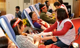 Người dân Hà Nam vượt mưa rét đi hiến máu 